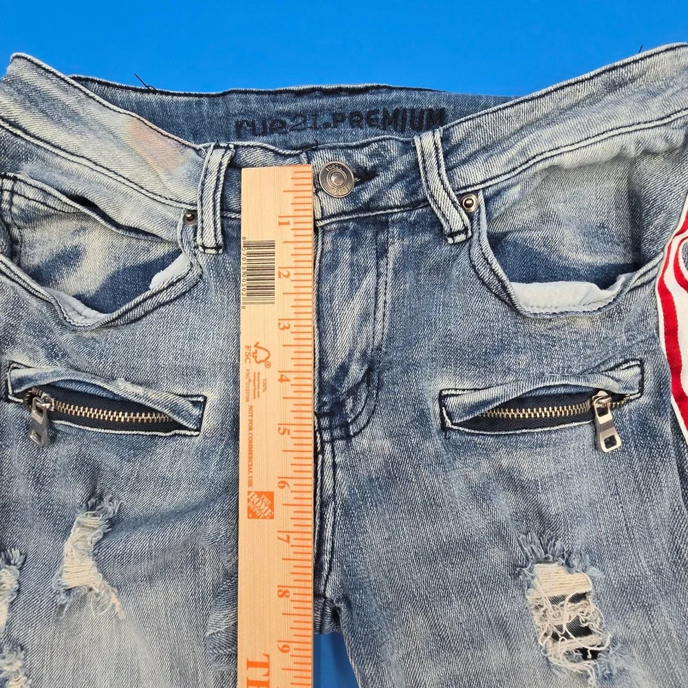 Rue21 Premium Mens 28x30 Skinny Supreme Flex Moto‎ Distressed Side Stripe Jeans